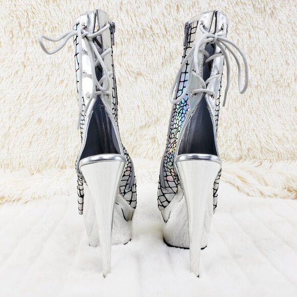 Brand New Delight 1018HG Sexy Silver Hologram Platform Heels Ankle Boots - Picture 5 of 16